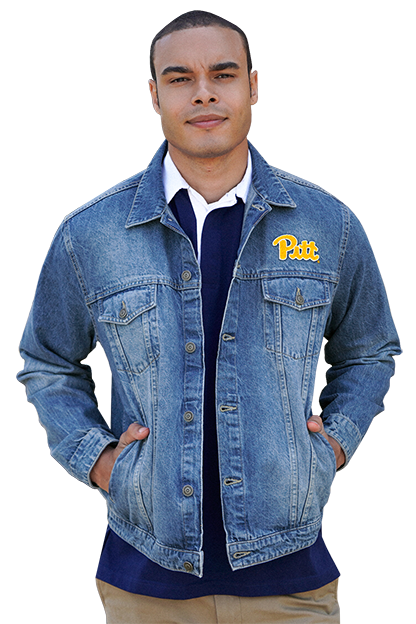 Model wearing style 7025 in Denim