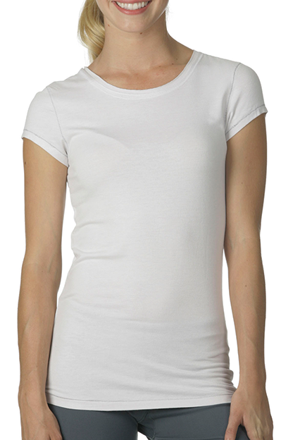 Model wearing style ALOW1004 in White/Grey Contrast Thread