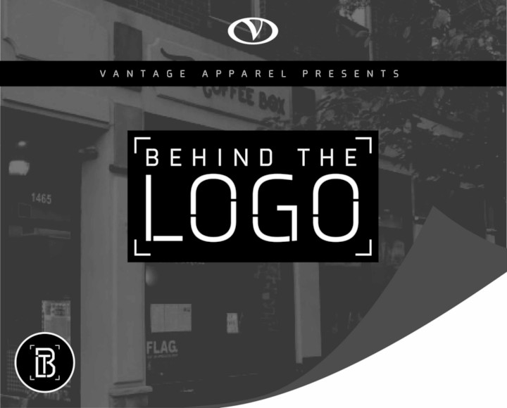 The text "Vantage Apparel presents Behind the Logo" with the Vantage and Behind the Logo logos with a city street in the background.